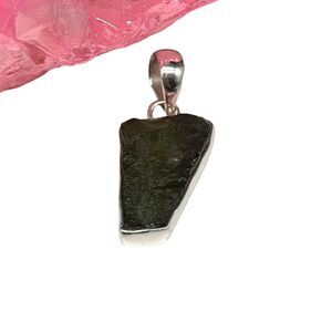 Moldavite Necklace Pendant Solid 925 Sterling Silver Natural Raw Rough